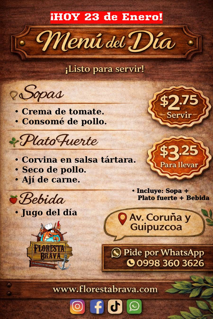 Afiche del menú del día